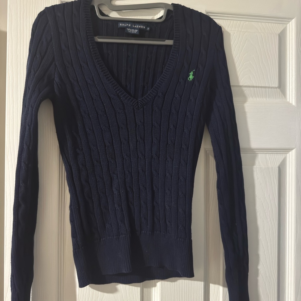 Ralph Lauren Blue and Green V-Neck Sweater